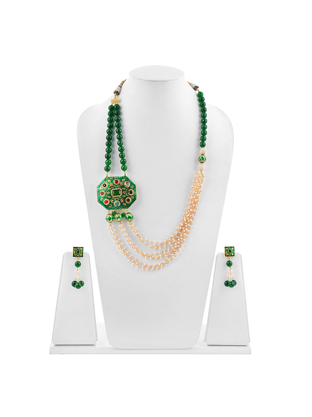 Traditional Floral Kundan Meena Beaded Necklace Set