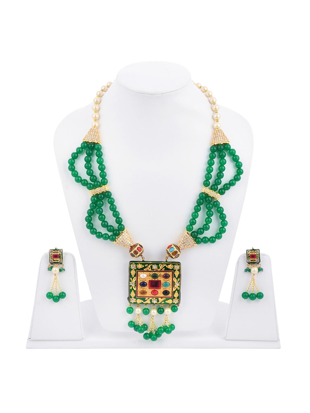 Traditional Floral Kundan Meena Beaded Necklace Set