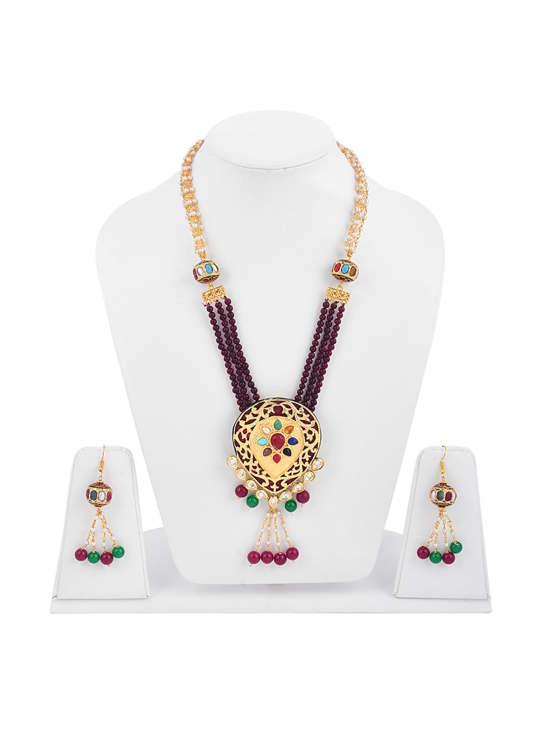 Traditional Kundan Meena Beaded Necklace Set
