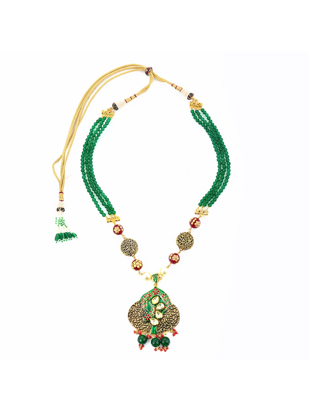 Floral Beaded Kundan Meena Necklace Set