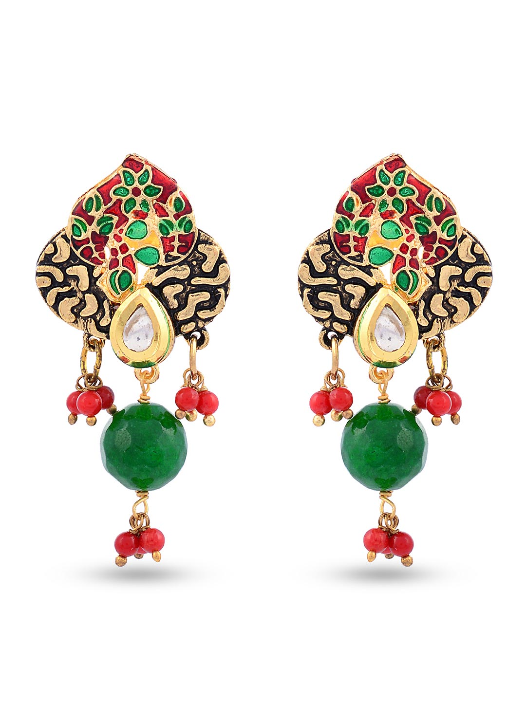 Floral Beaded Kundan Meena Necklace Set