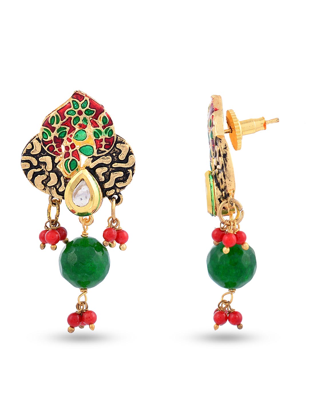 Floral Beaded Kundan Meena Necklace Set