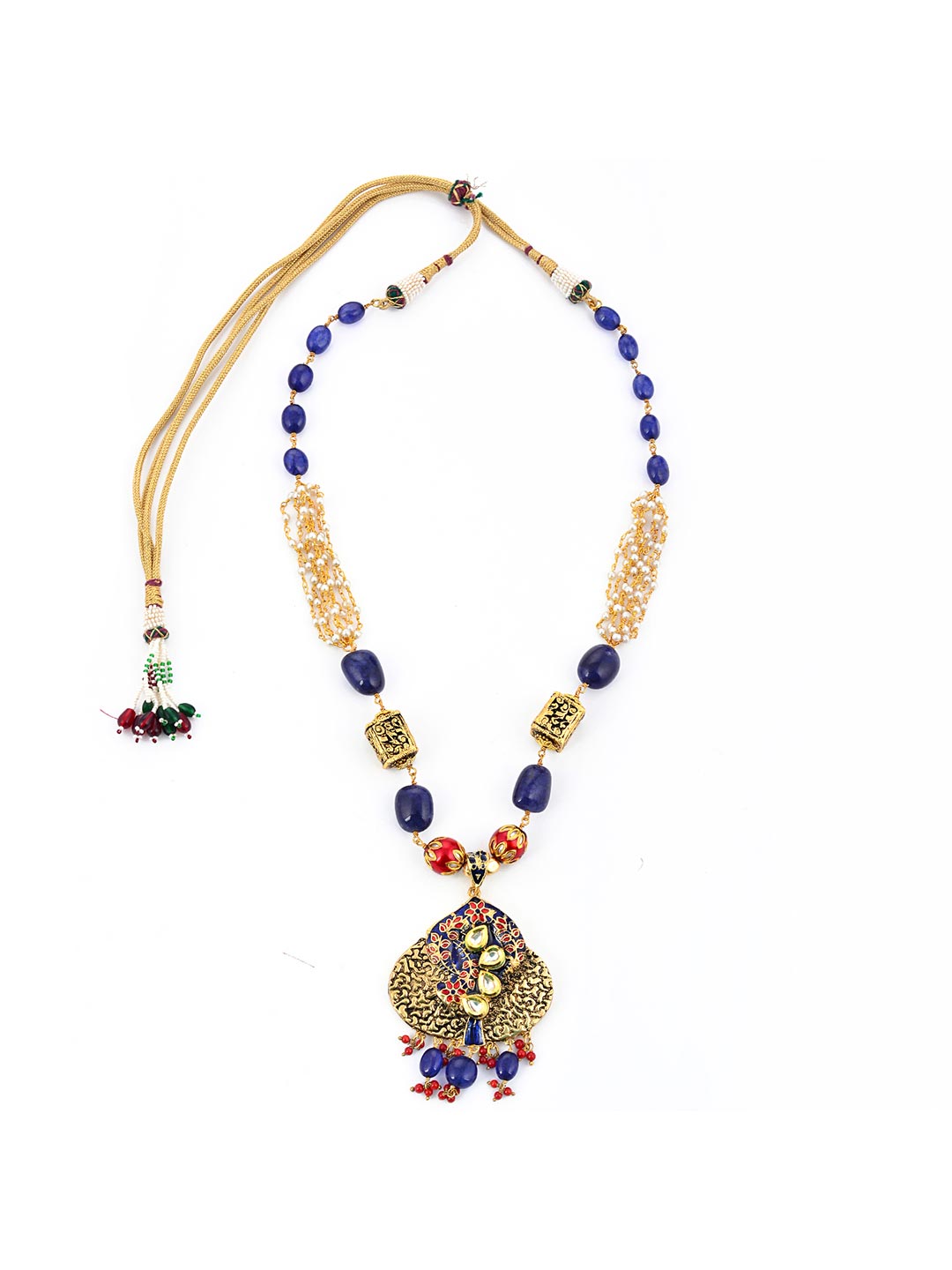 Floral Beaded Kundan Meena Necklace Set