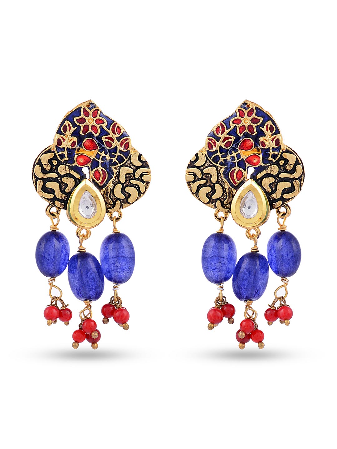 Floral Beaded Kundan Meena Necklace Set