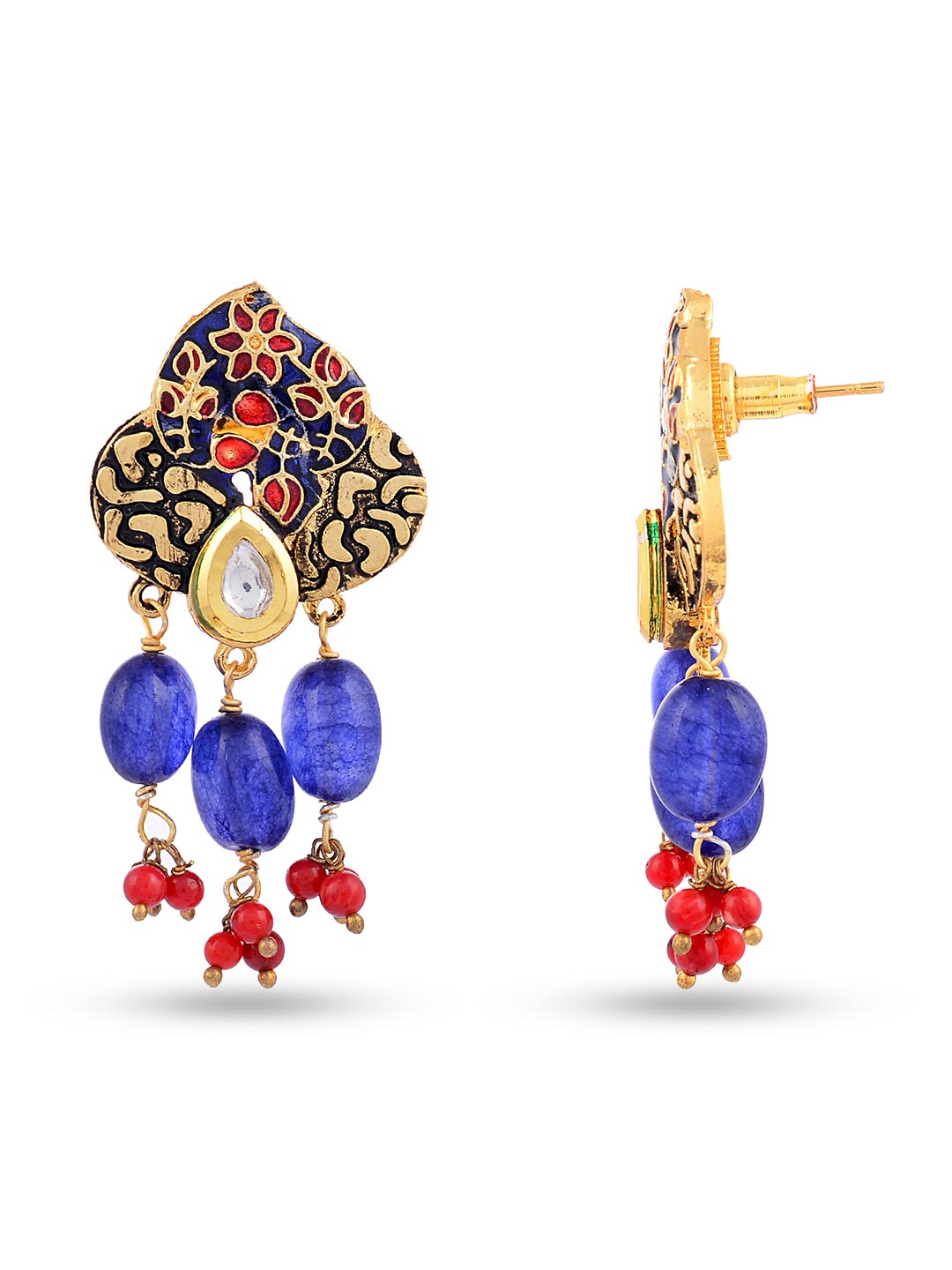 Floral Beaded Kundan Meena Necklace Set