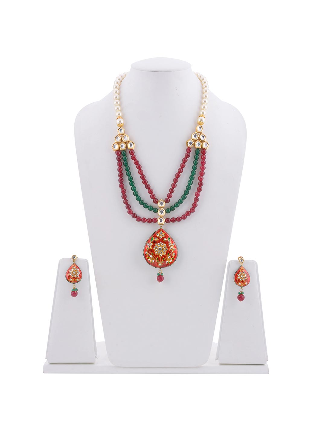 Traditional Kundan Meenakari Beaded Necklace Set