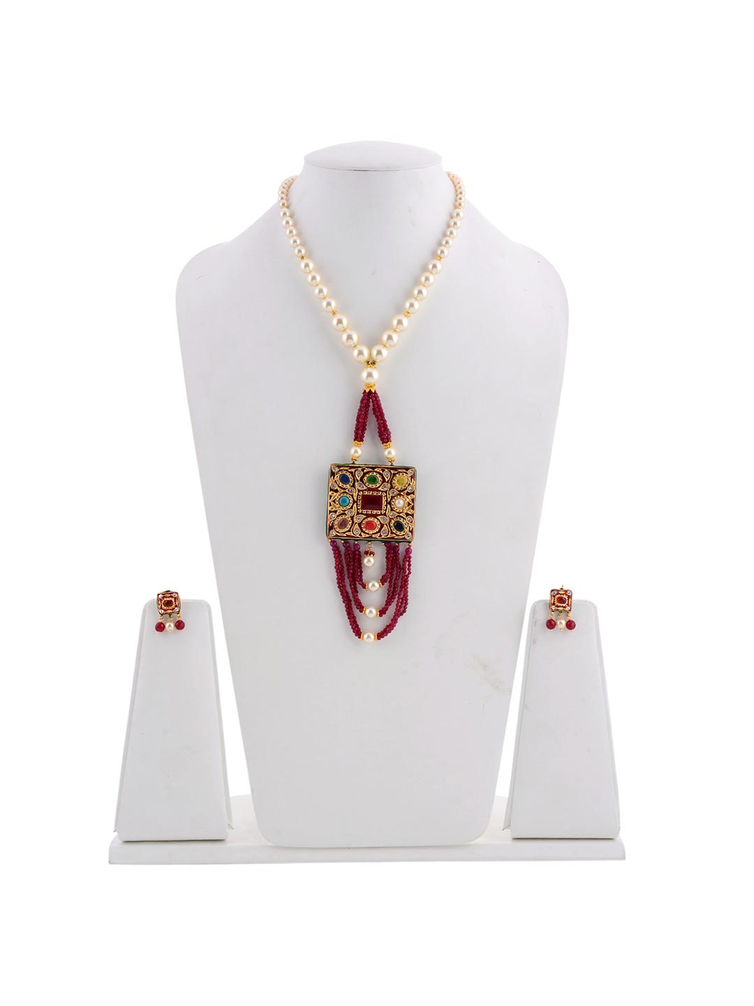 Traditional Navratan Beaded Necklace Set