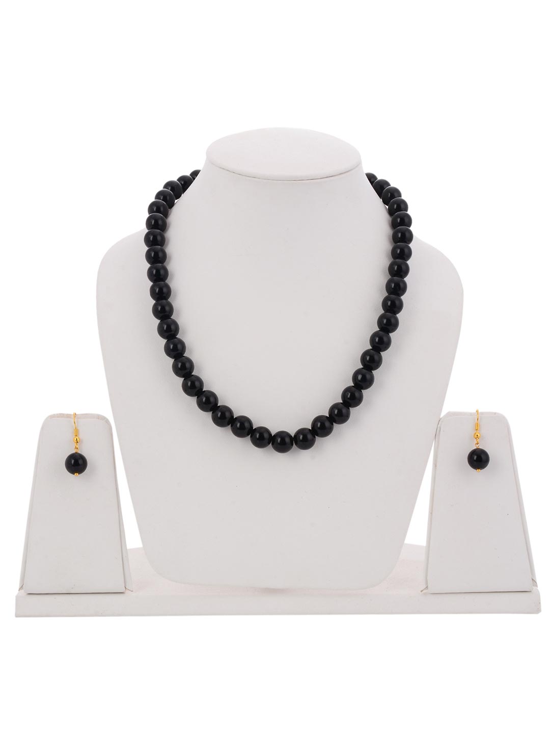 Beaded Black Single Stranded Necklace Set