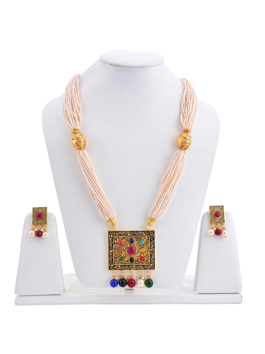 Traditional Navratna Pearls Necklace Set