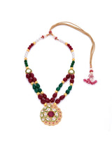 Designer Center Piece Hand Woven In Red Green Stones Necklace Set