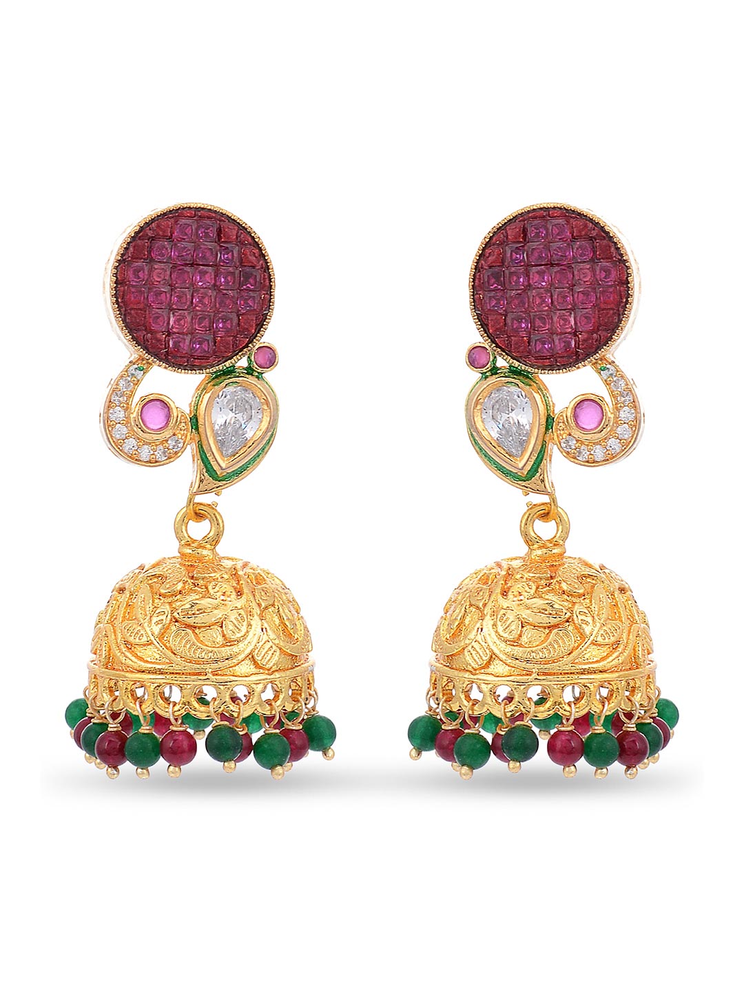 Designer Center Piece Hand Woven In Red Green Stones Necklace Set