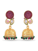 Designer Center Piece Hand Woven In Red Green Stones Necklace Set