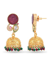 Designer Center Piece Hand Woven In Red Green Stones Necklace Set