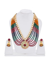 Designer Center Piece Hand Woven In Tri Colored Beads Necklace Set