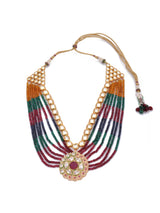 Designer Center Piece Hand Woven In Tri Colored Beads Necklace Set