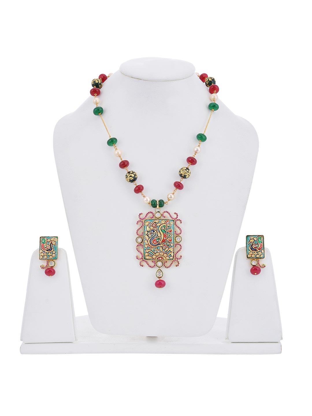 Traditional Hand Painted Peacock Necklace Set