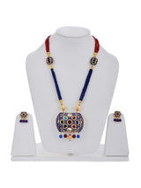 Traditional Navratan Pendant Hand Woven Necklace Set