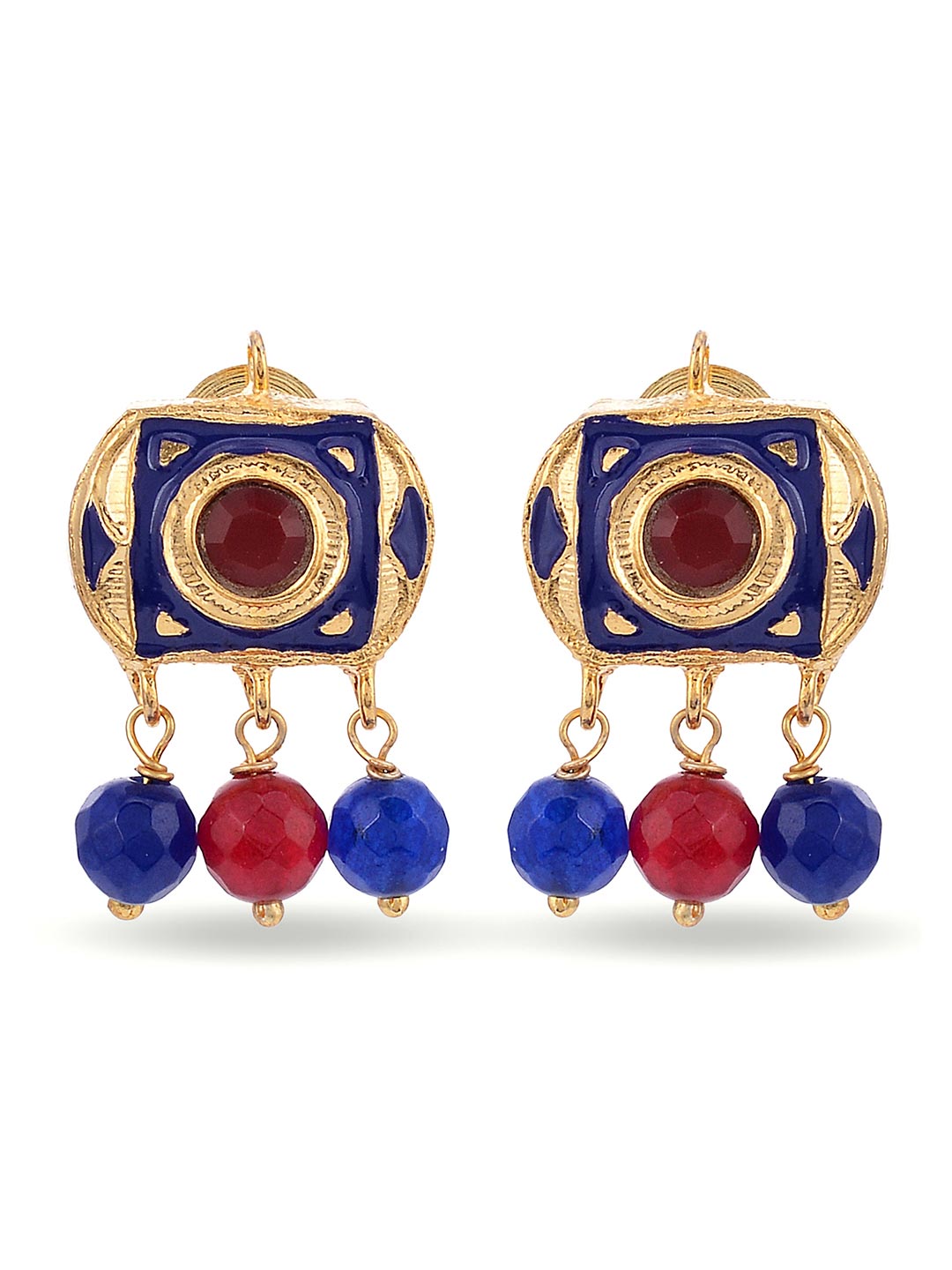 Traditional Navratan Pendant Hand Woven Necklace Set