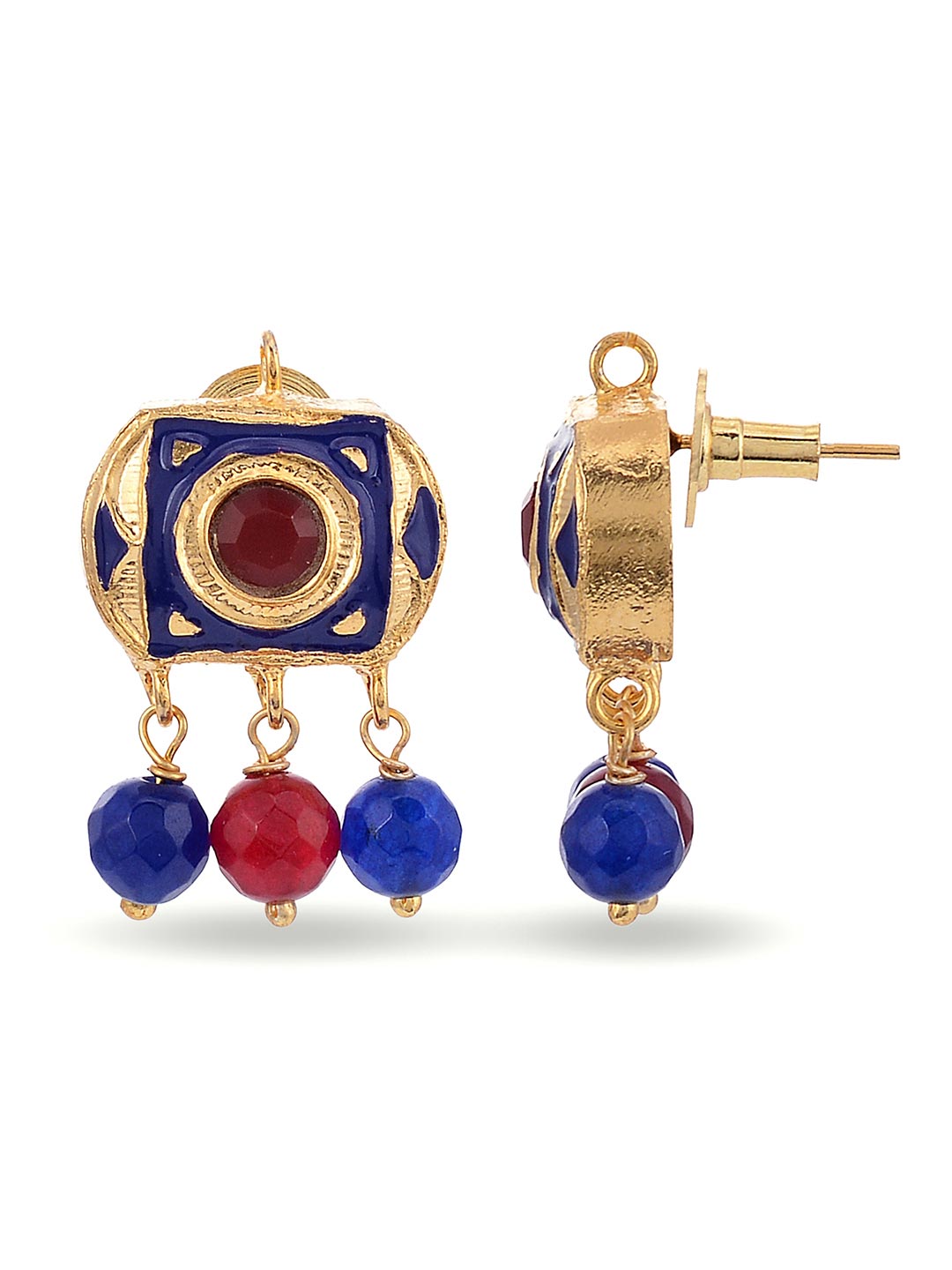 Traditional Navratan Pendant Hand Woven Necklace Set