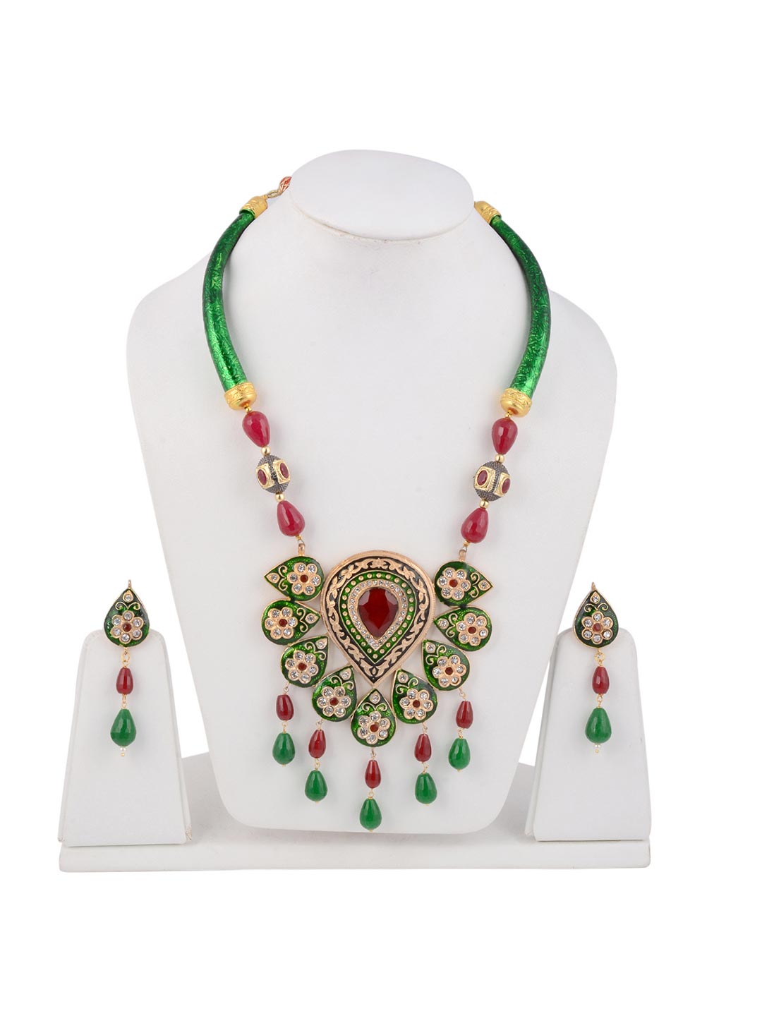 Traditional Heavy Kundan Meena Beaded Necklace Set