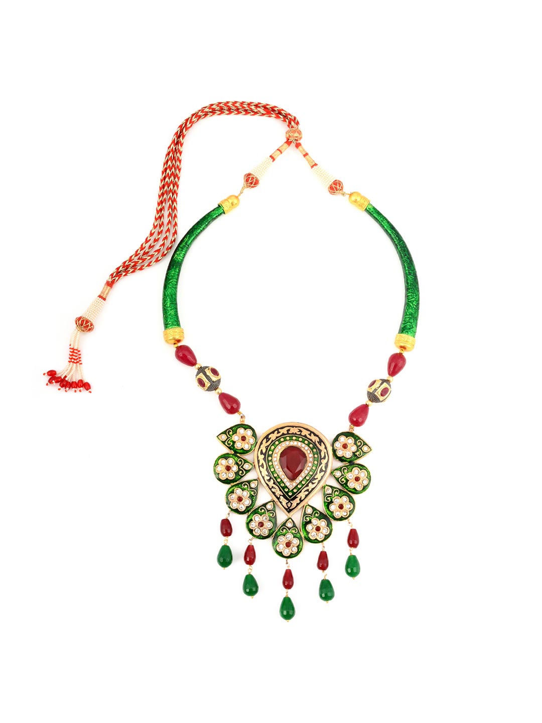 Traditional Heavy Kundan Meena Beaded Necklace Set