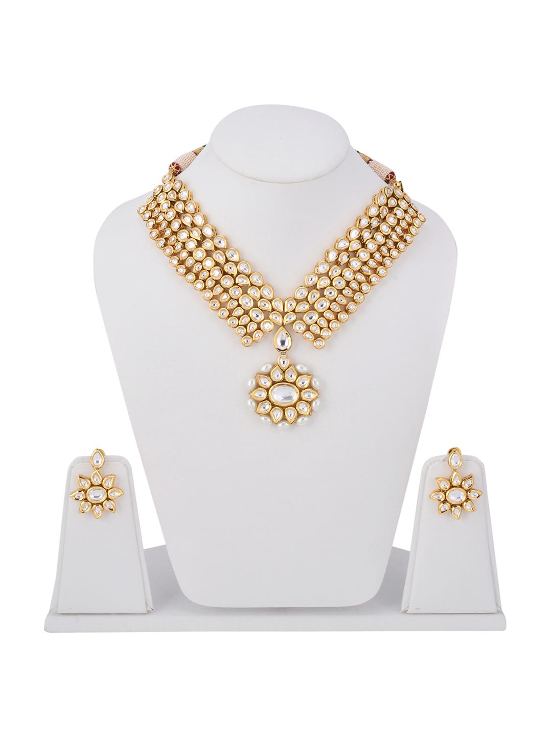 Traditional Heavy Bridal Kundan Meena and Pearls Necklace Set