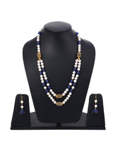 Traditional Beaded Pearls and Blue Stones Necklace Set