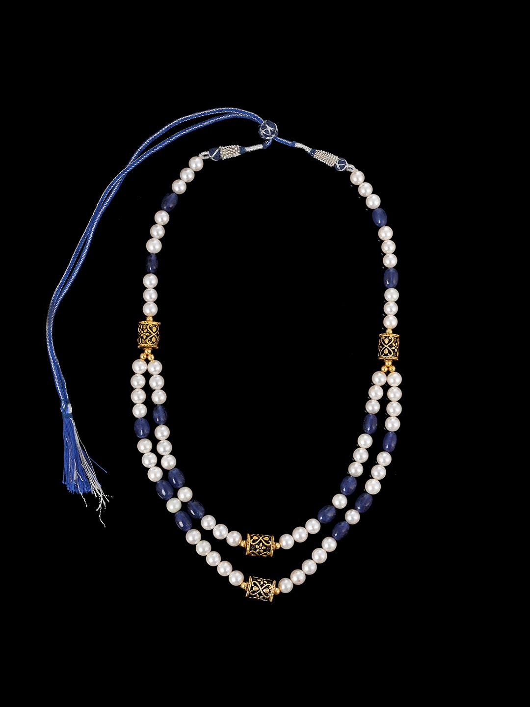 Traditional Beaded Pearls and Blue Stones Necklace Set