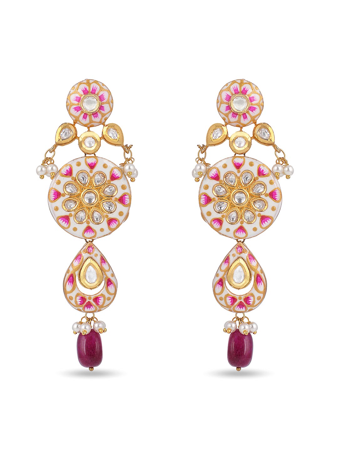 Floral White Enamelled Kundan Meena Choker Necklace Set