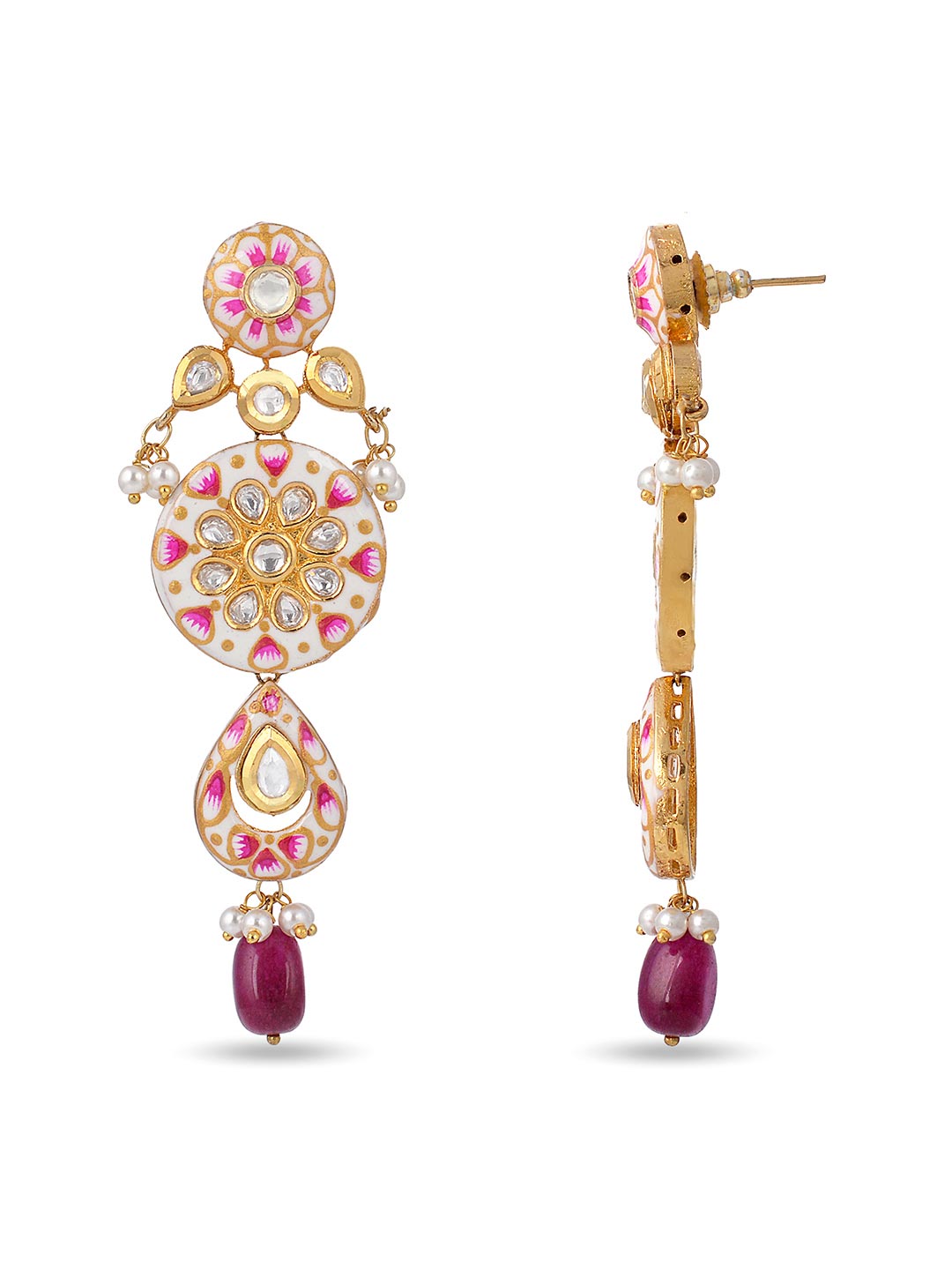 Floral White Enamelled Kundan Meena Choker Necklace Set