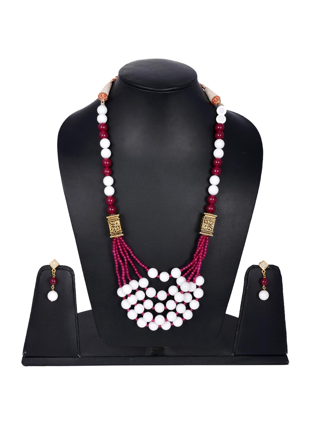 Traditional White Red Antique Necklace Set