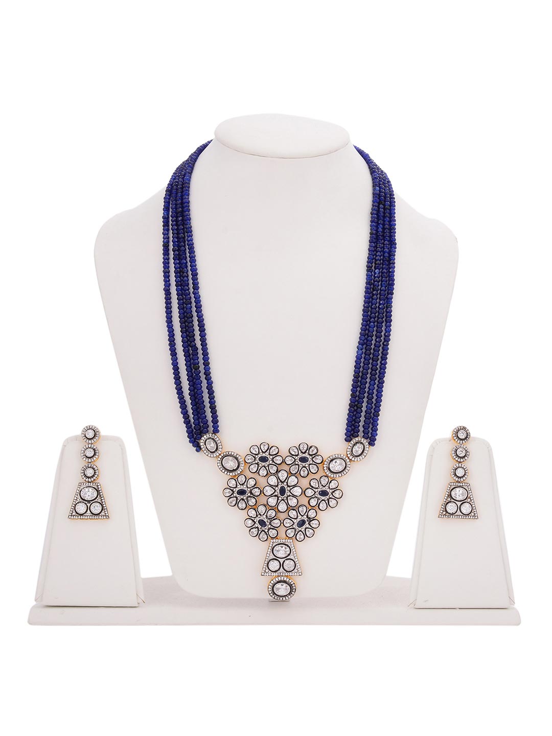Designer Black Enamelled Blue Beads Necklace Set