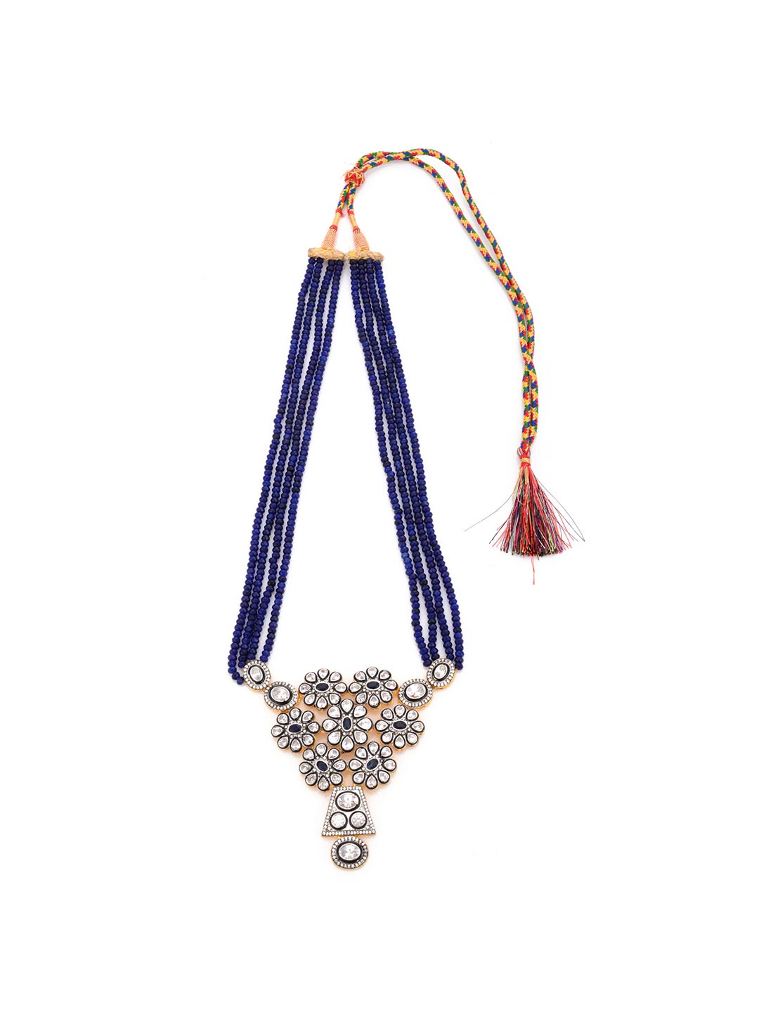 Designer Black Enamelled Blue Beads Necklace Set