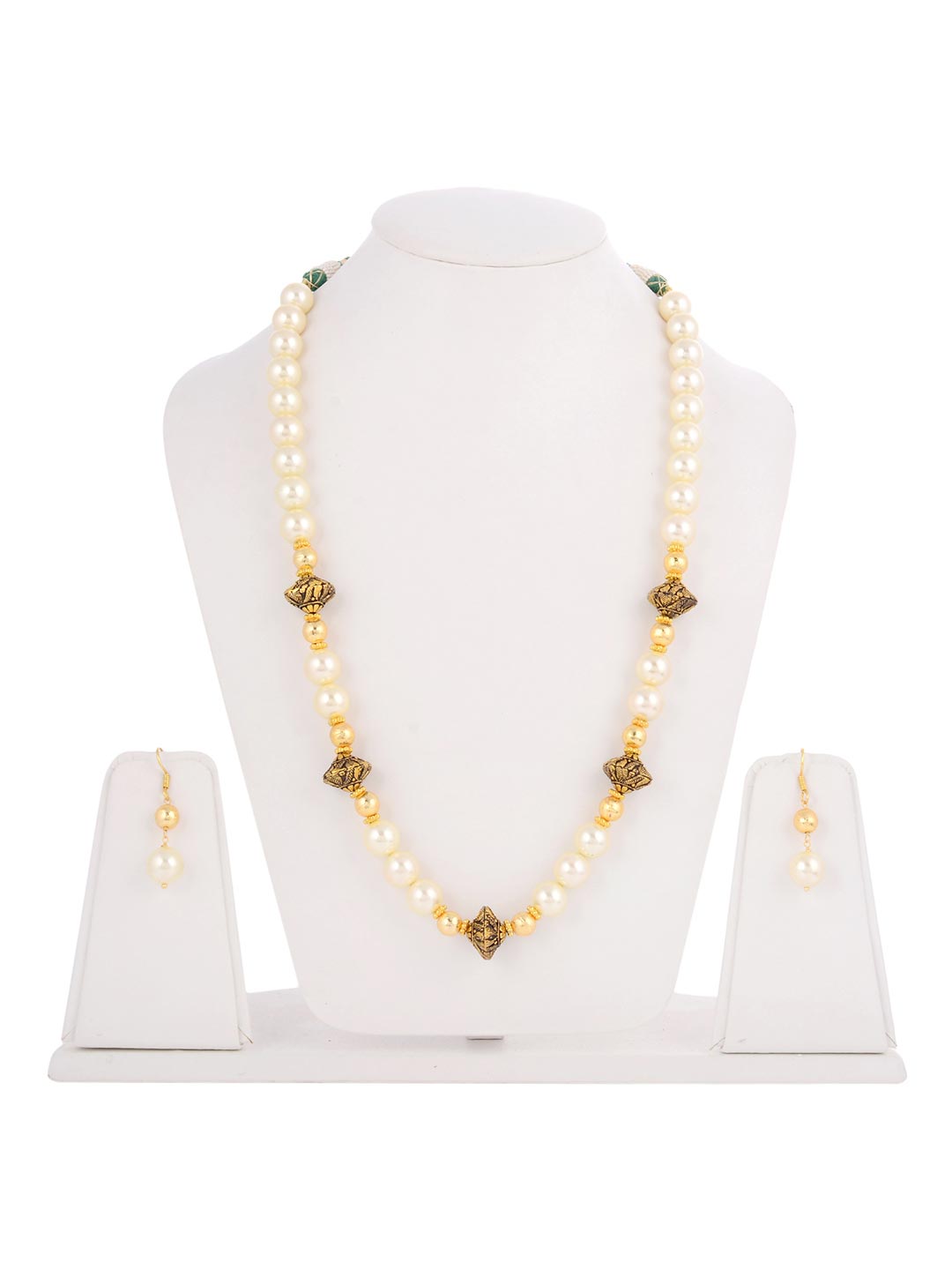Traditional Perals and Metal Beads Necklace Set