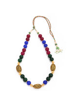 Traditional Big Bold Tri Colored Stones Single Stranded Necklace Set