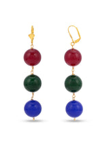 Traditional Big Bold Tri Colored Stones Single Stranded Necklace Set