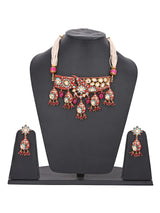 Floral Red Meenakari Kundan Meena Traditional Choker Necklace Set