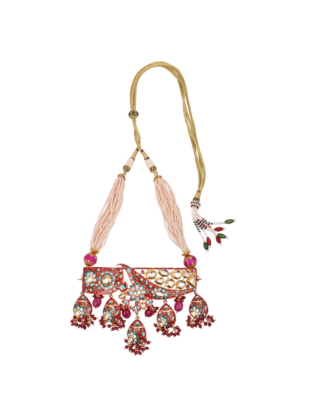 Floral Red Meenakari Kundan Meena Traditional Choker Necklace Set