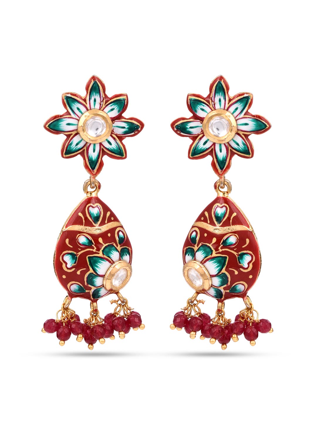 Floral Red Meenakari Kundan Meena Traditional Choker Necklace Set