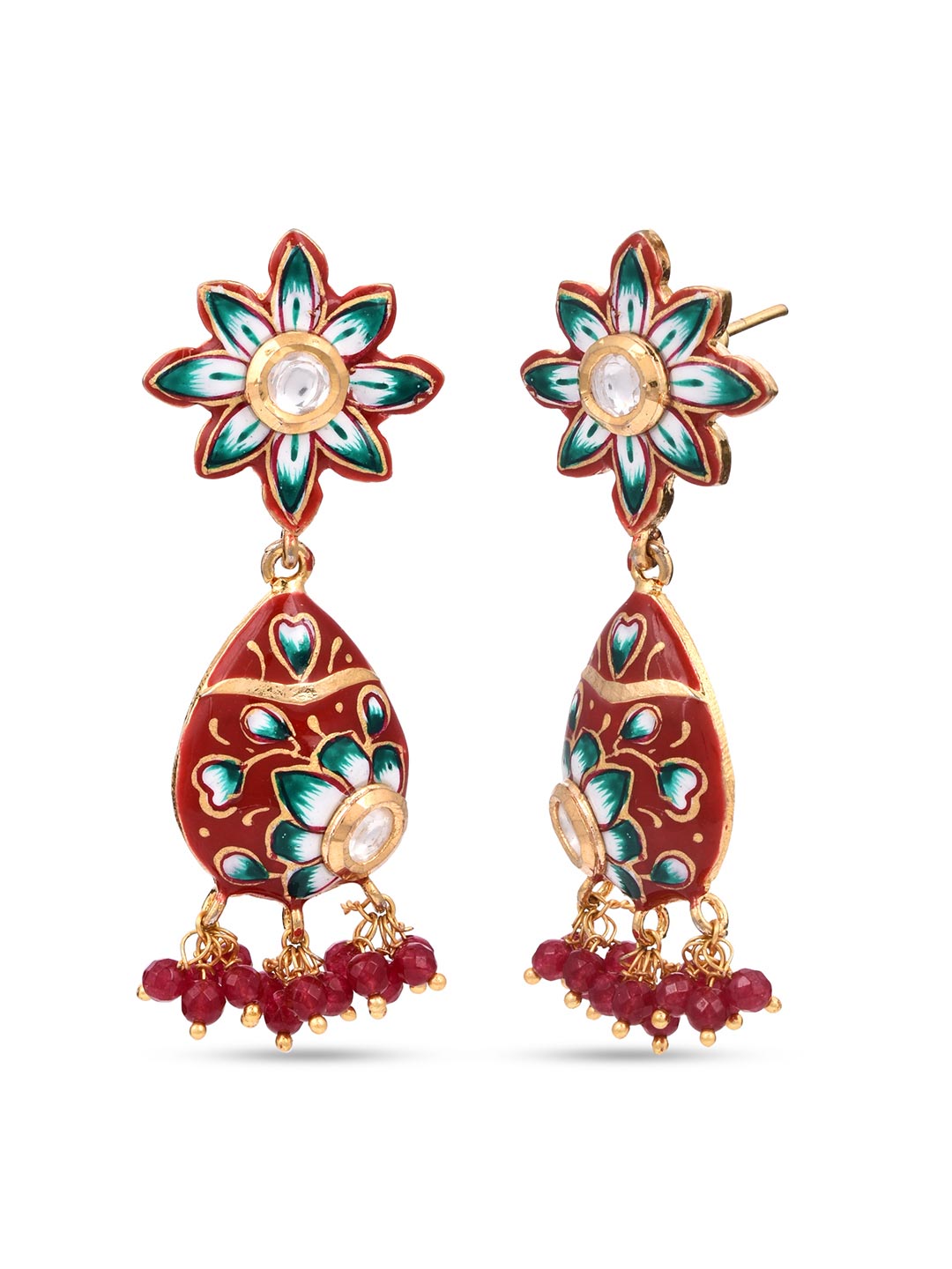 Floral Red Meenakari Kundan Meena Traditional Choker Necklace Set