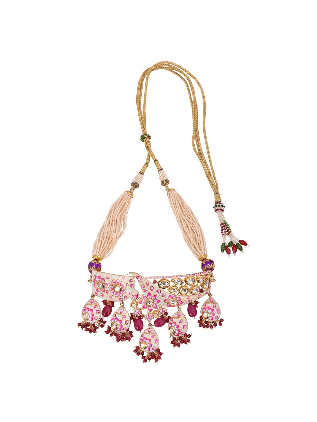 Floral White Meenakari Kundan Meena Traditional Choker Necklace Set