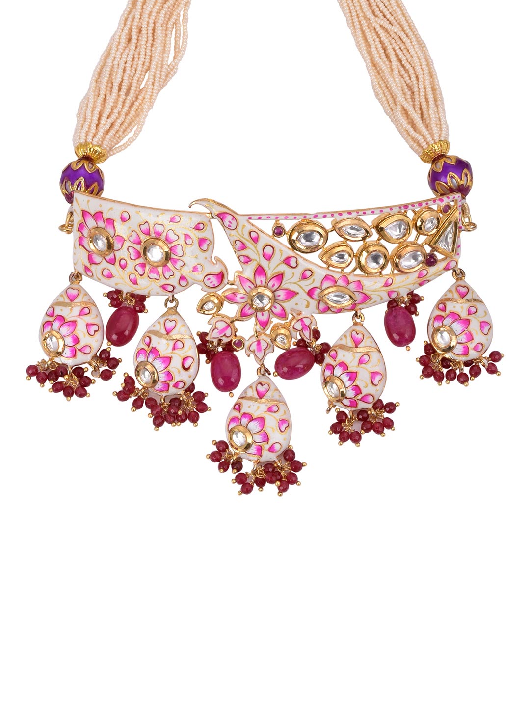 Floral White Meenakari Kundan Meena Traditional Choker Necklace Set