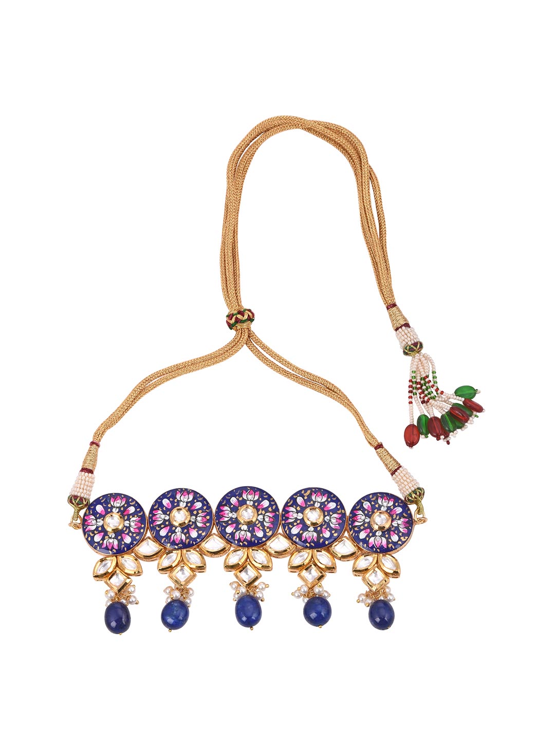 Floral Blue Meenakari Kundan Meena Choker Necklace Set