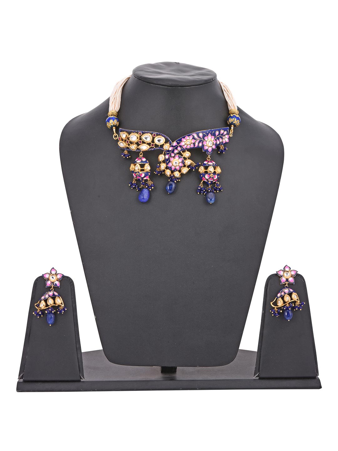 Green Floral Meenakari and Kundan Choker Necklace Set