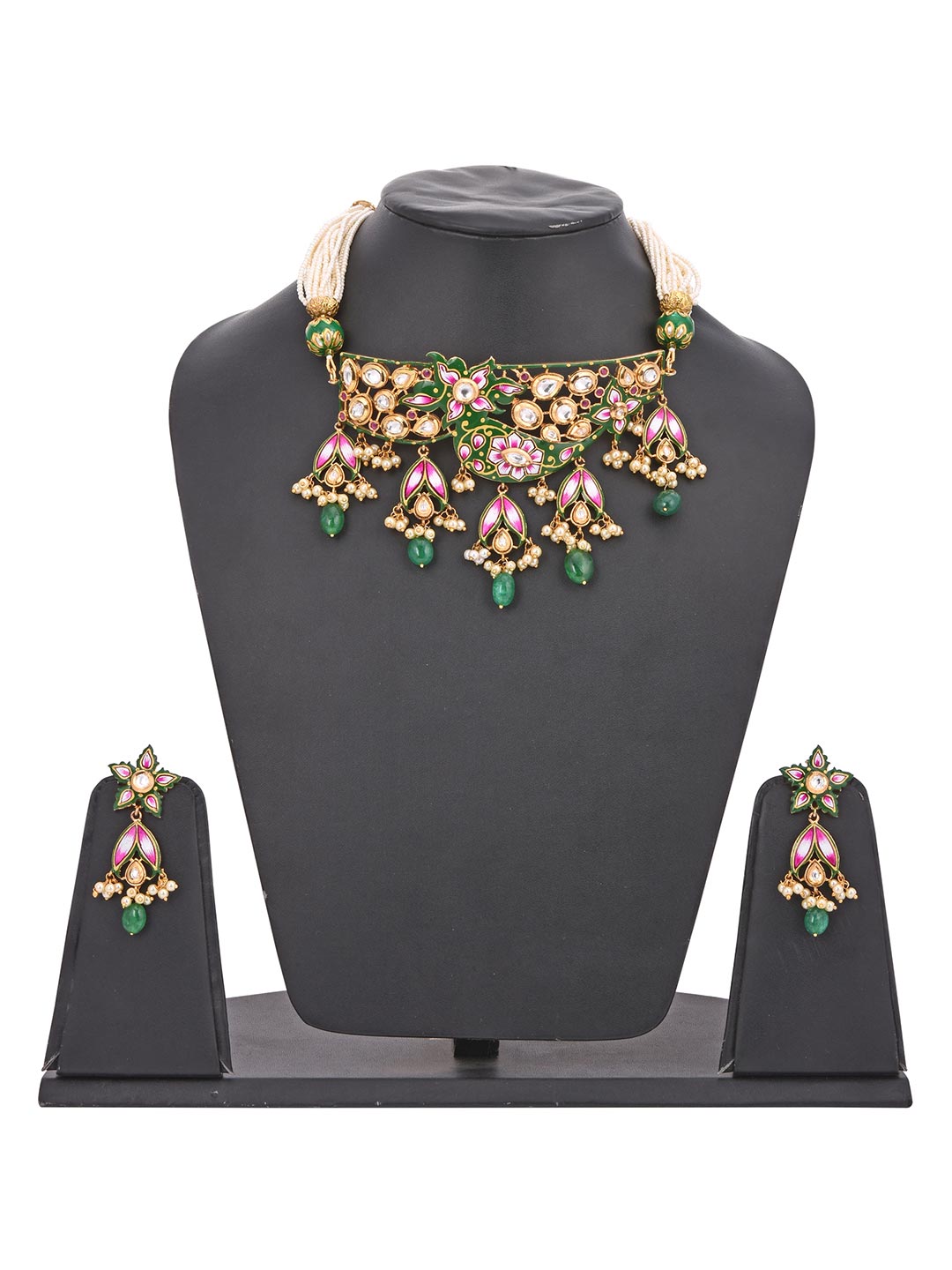 Blue Floral Meenakari and Kundan Choker Necklace Set