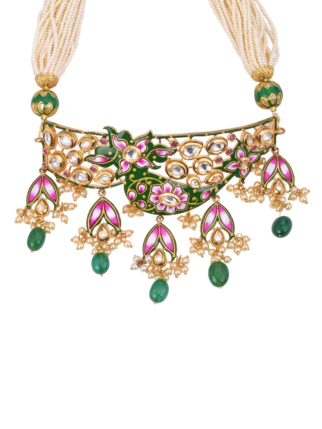 Blue Floral Meenakari and Kundan Choker Necklace Set