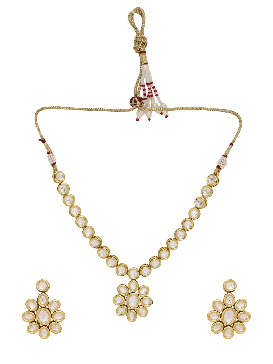Classic Single Line Kundan Meena Necklace Set