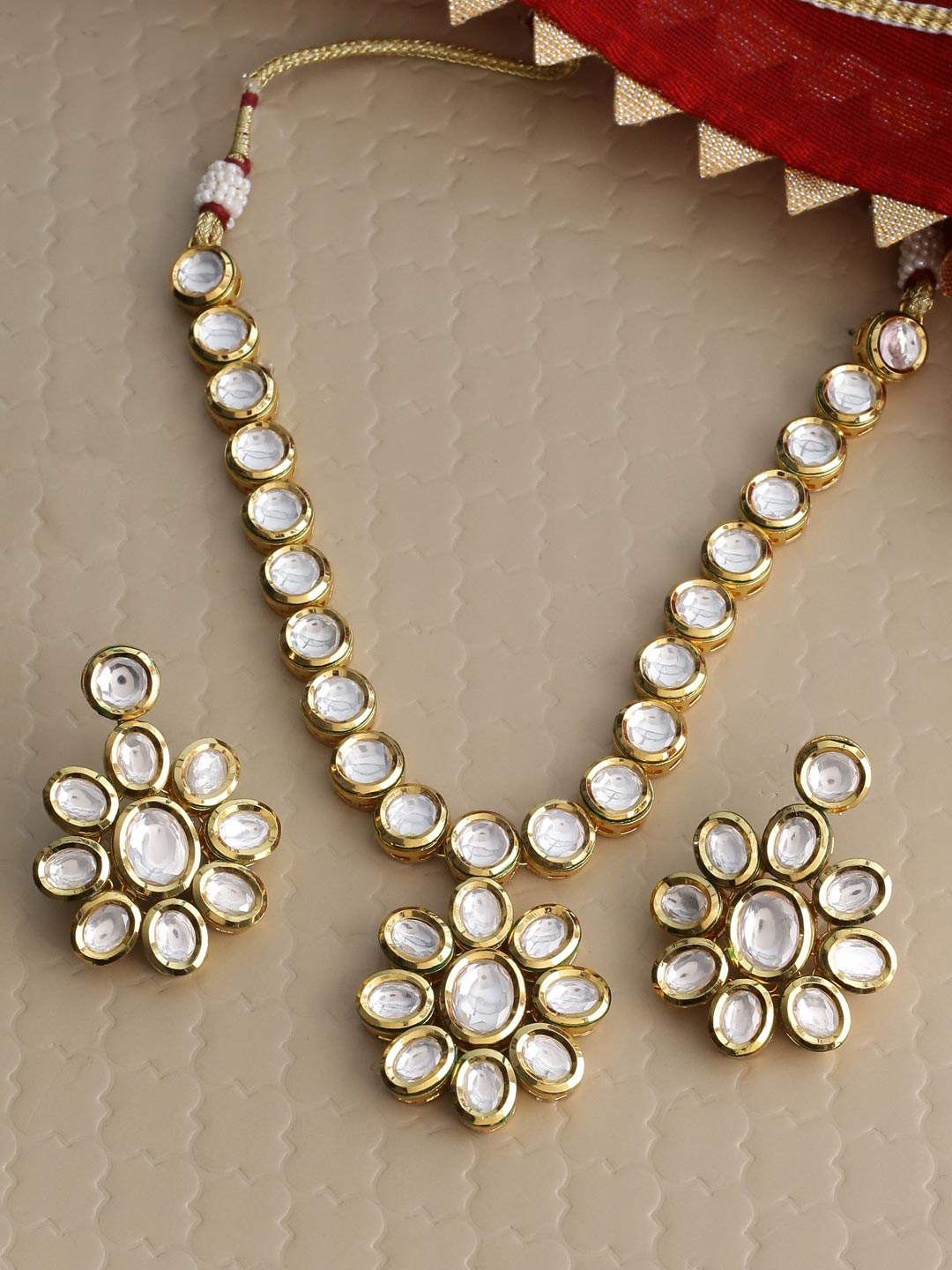 Classic Single Line Kundan Meena Necklace Set