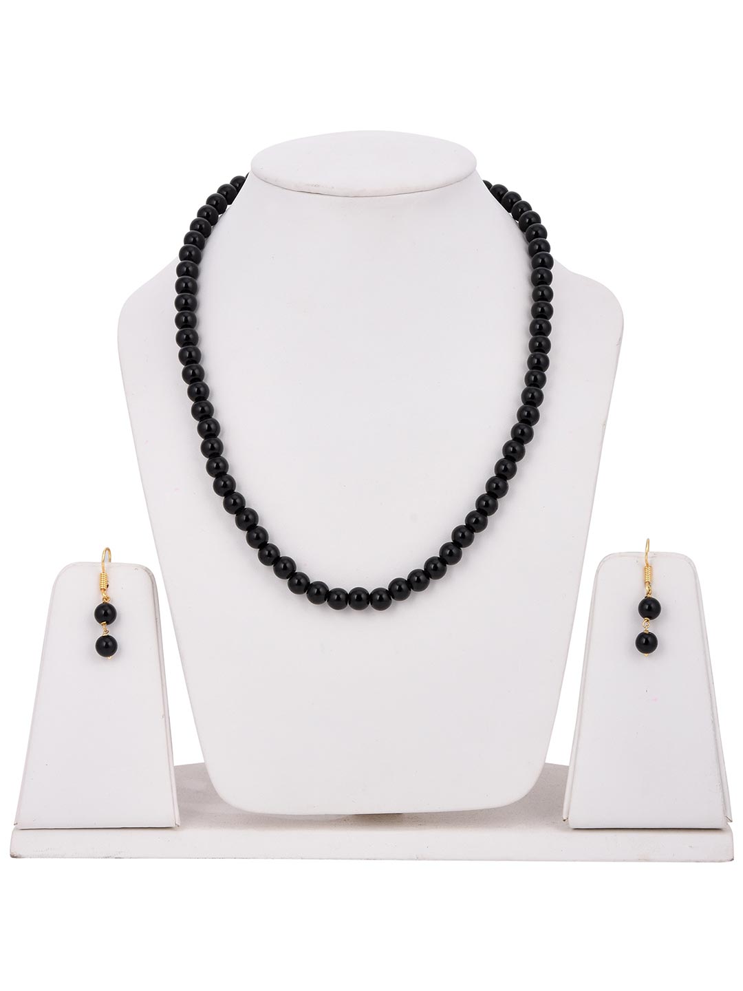 Classic Single Stranded Black Beaded Necklace Set