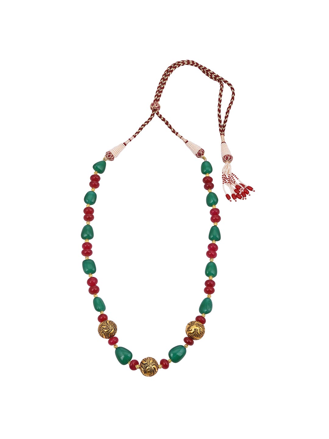 Traditional Red Green Stones Antique Necklace Set